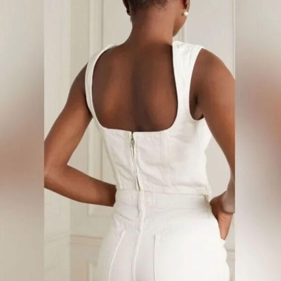 NEW Mara Hoffman NWT Cropped Corset Organic cotton white Milla Denim Top 2 - Picture 7 of 8